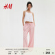 H&M女裝休閑褲2025年秋季新款休閑抽繩條紋泡泡紗闊腿長褲1281666 紅色/白色條紋 XS 155/64