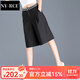 NY-RCE高腰冰絲闊腿褲直筒休閑短褲女夏寬松中褲裙褲大碼五分褲六分褲子 黑色 33