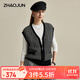 兆君2024秋冬黑白格紋提花羊毛背心女復古V領(lǐng)加厚馬甲針織衫 特黑+歐白 XL