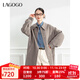 LAGOGO【100綿羊毛】寬松大衣女拉谷谷2024年冬新款簡(jiǎn)約長(cháng)款外套 灰駝色 S