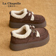 拉夏貝爾（La Chapelle）女鞋冬季新款棉鞋加絨面包鞋厚底增高保暖勃肯鞋子女E12 咖啡 37