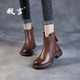 牧言（MUYAN）頭層牛皮短靴女2025秋冬季新款真皮女鞋平底馬丁靴棉皮鞋加絨靴子 棕色【單里】WZZM233338 37