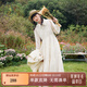 紫涵（ZIHAN）紫涵肌理感雪紡連衣裙女春季法式甜美花邊翻領(lǐng)A字中長(cháng)裙 米金-1 S
