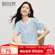 熙世界（sllsky）法式壓褶花邊領(lǐng)襯衫女短袖2025年夏日新款高級感泡泡袖上衣 海灣藍 S
