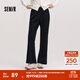 森馬（Semir）休閑褲女冬雪尼爾加絨撞色松緊腰喇叭褲肌理慵懶氣質(zhì)女士長(cháng)褲 黑色90001 L