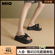 MIO米奧夏季高跟時(shí)尚拖鞋蓬軟扭結(jié)厚底沙發(fā)拖通勤一字拖女 黑色 34