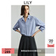 LILY2025秋新款女裝純棉復古氣質(zhì)學(xué)院風(fēng)格紋刺繡通勤襯衫外套短款 401藍色 M