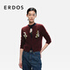 ERDOS 25秋冬圓領(lǐng)立體花束絞花復古摩登優(yōu)雅女開(kāi)衫羊絨衫 勃艮第酒紅 S 160/80A