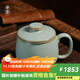 青澹汝窯茶杯陶瓷辦公杯茶具帶蓋景德鎮泡茶高檔水杯純手工玉環(huán)杯 玉環(huán)杯 開(kāi)片可養 天青色