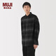 無(wú)印良品（MUJI）男式 法蘭絨 襯衫式夾克 男士外套 25年秋季 男裝 純棉 深灰色格紋 L (175/100A)