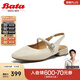 Bata包頭涼鞋女2025夏季新款舒適復古粗跟百搭瑪麗珍5C629BH5 米白 37
