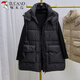 啄木鳥(niǎo)胖m特大碼300斤羽絨棉馬甲女秋冬寬松百搭中長(cháng)款背心坎肩連帽馬夾 黑色薄 輕薄 6XL 250-300
