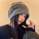 目丸秋冬氛圍感厚帽子堆堆帽女針織毛線(xiàn)帽冷帽保暖護耳毛絨包頭帽冬季 1#灰字母毛絨堆堆帽