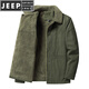 JEEP SPIRIT秋冬季夾克男士外套休閑寬松翻領(lǐng)純棉中老年商務(wù)爸爸上衣服 加絨 軍綠色 XL