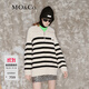 MO&Co.【美麗諾羊毛】 原創(chuàng  )LOGO條紋毛衣翻領(lǐng)上衣女拉鏈毛衣針織衫 白黑條色-第2批 XS 155