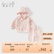 戴維貝拉兒童長(cháng)褲套裝秋裝女童印花長(cháng)袖連帽衫褲子兩件套