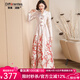 帝弗·潤(rùn)馳2025早秋新款復(fù)古新中式高檔提花連衣裙長(zhǎng)款大擺禮服裙 杏紅色 L