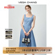 VEGA CHANG無(wú)袖連衣裙女2025年新款夏季法式方領(lǐng)顯瘦藍色吊帶裙子 藍白格子 M