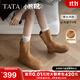 他她（TATA）加絨盧昱曉同款小熊靴棕色西部靴女短靴堆堆靴時(shí)裝靴 黃棕（絨里） 38