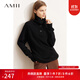 AMII女裝2025冬季新款可前后兩穿翻領(lǐng)高領(lǐng)藝術(shù)扣中長(cháng)寬松套頭 黑色 M 160/84A