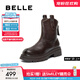 百麗（Belle）復(fù)古質(zhì)感彈力靴女2025冬新商場同款粗跟增高顯瘦彈力短靴E5E1DDZ5 咖啡色 37