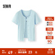 森馬（Semir）短袖T恤女短款木耳邊開(kāi)衫刺繡背心2025新款夏緊身兩件套顯瘦 暮藍81025 M