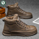 啄木鳥(niǎo)冬季加絨馬丁靴男士防水防滑高幫工裝鞋厚底加厚保暖短靴休閑皮鞋 L8102-1卡其加絨 42