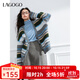 LAGOGO【抗起球】寬松針織外套女拉谷谷2024年冬新款撞色條紋毛衣 混色(Y0) L