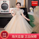 WVD國際品牌女童禮服高端輕奢小眾小女孩主持人鋼琴演出服兒童生日洋氣公主裙 6637香檳色長(cháng)款短袖拍下贈皇冠 M 110C