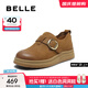 百麗（Belle）牛皮復古擦色勃肯鞋女2025秋新商場(chǎng)同款厚底休閑單鞋E7C1DCM5 棕色 38 (240mm)