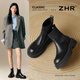 ZHR則則彈力短靴女英倫風(fēng)加絨粗跟軟底襪靴百搭圓頭顯高女靴EH255A黑色37