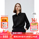 朗姿法式優(yōu)雅緞面設計感通勤職業(yè)襯衫女2025年春季捏褶翻領(lǐng)上衣 黑色2 S
