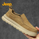 Jeep吉普豆豆鞋男2025新款冬季男鞋真皮懶人一腳蹬男鞋套腳男士休閑鞋 麥黃 41