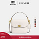 蔻馳（COACH）經(jīng)典標志CASSIE19號單肩斜挎包翻蓋早秋女包 黃銅色硬件/粉白色(新版）