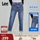 Lee411舒適高腰小直腳中深藍色水洗女牛仔褲