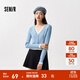 森馬|森柔毛衫針織開(kāi)衫女短款假兩件撞色春季緊身V領(lǐng)正肩上衣顯瘦 藍色調00388 M