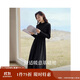 茵曼法式燈芯絨連衣裙秋冬女裝高領(lǐng)長(cháng)袖A擺針織中長(cháng)裙子 午夜黑 M 