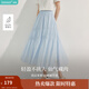 茵曼（INMAN）法式萊賽爾褶皺半身裙2025夏季女裝新款松緊腰a字裙子  海云藍(lán) M