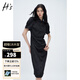 H's立領(lǐng)提花旗袍裙夏季新品女裝國風(fēng)盤(pán)扣抽褶改良新中式連衣裙子 黑色 M