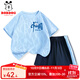 巴布豆男童運動(dòng)套裝2025夏季新款兒童速干透氣衣服涼感寬松吸汗帥氣童裝 藍 歡呼巴布X 140