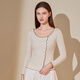 頂瓜瓜頂呱呱保暖內衣女棉質(zhì)螺紋木耳邊大圓領(lǐng)女士保暖打底衫女乳白 165