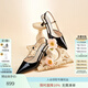 NINE WEST【明星同款】玖熙包頭涼鞋女中跟2025夏季新款尖頭后空法式高跟鞋黑色36
