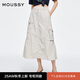 moussy 2025新品工裝風(fēng)A字多口袋長(cháng)款半身裙女028ISZ31-1091 070米色 S