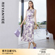 顏域無(wú)袖氣質(zhì)連衣裙女秋裝2024新款收腰顯瘦中長(cháng)款印花百褶裙 紫花 L/40