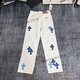 克羅心（chrome heart）合集美式高街十字架刺繡直筒牛仔褲貼皮寬松水洗男女同款長(cháng)褲 774藍色貼皮十字架（實(shí)拍圖） S 建議85-95