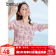 百圖betu女裝夏季新款襯衫法式方領(lǐng)荷葉印花短袖襯衫女2306T24 粉紅 S