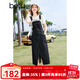 百圖betu女裝春夏新款背帶裙減齡設(shè)計感開叉牛仔背帶裙女2403D10 深牛仔藍(lán) M