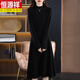 恒源祥100羊毛連衣裙女半高領(lǐng)中長(cháng)款修身收腰針織毛衣裙羊絨打底長(cháng)裙 曜石黑 XL