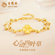 老鳳祥黃金手鏈女士999足金四葉草首飾雙層疊戴送女友生日中秋節禮物 【可刻字寫(xiě)賀卡】足金四葉草吊墜+雙層925銀鏈