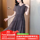 傾她夏裝短袖雪紡連衣裙女夏季2025新款寬松時(shí)尚女士氣質(zhì)夏款裙子 灰色 M建議100-110斤